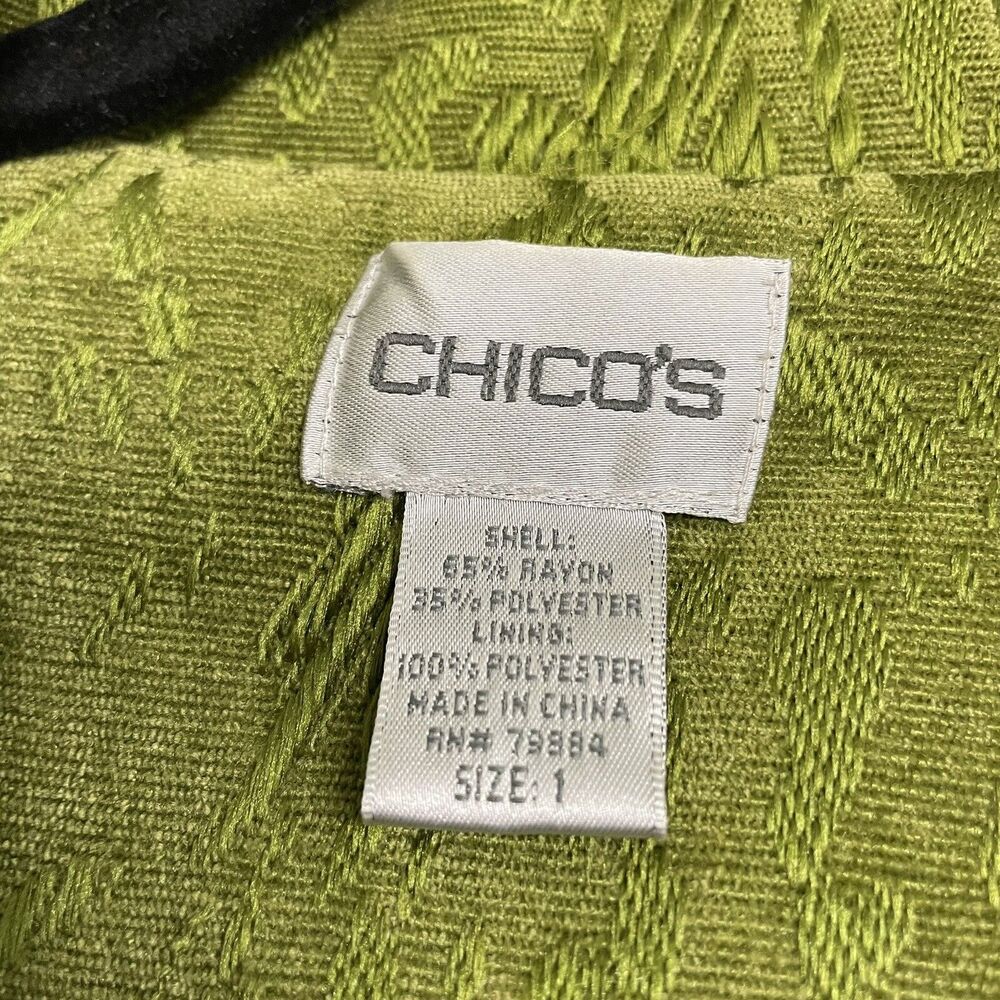 Chico's Emerald Green Sleek Texture Merrin jacket Blazer Kenai Olive Size 1 M - Picture 3 of 8